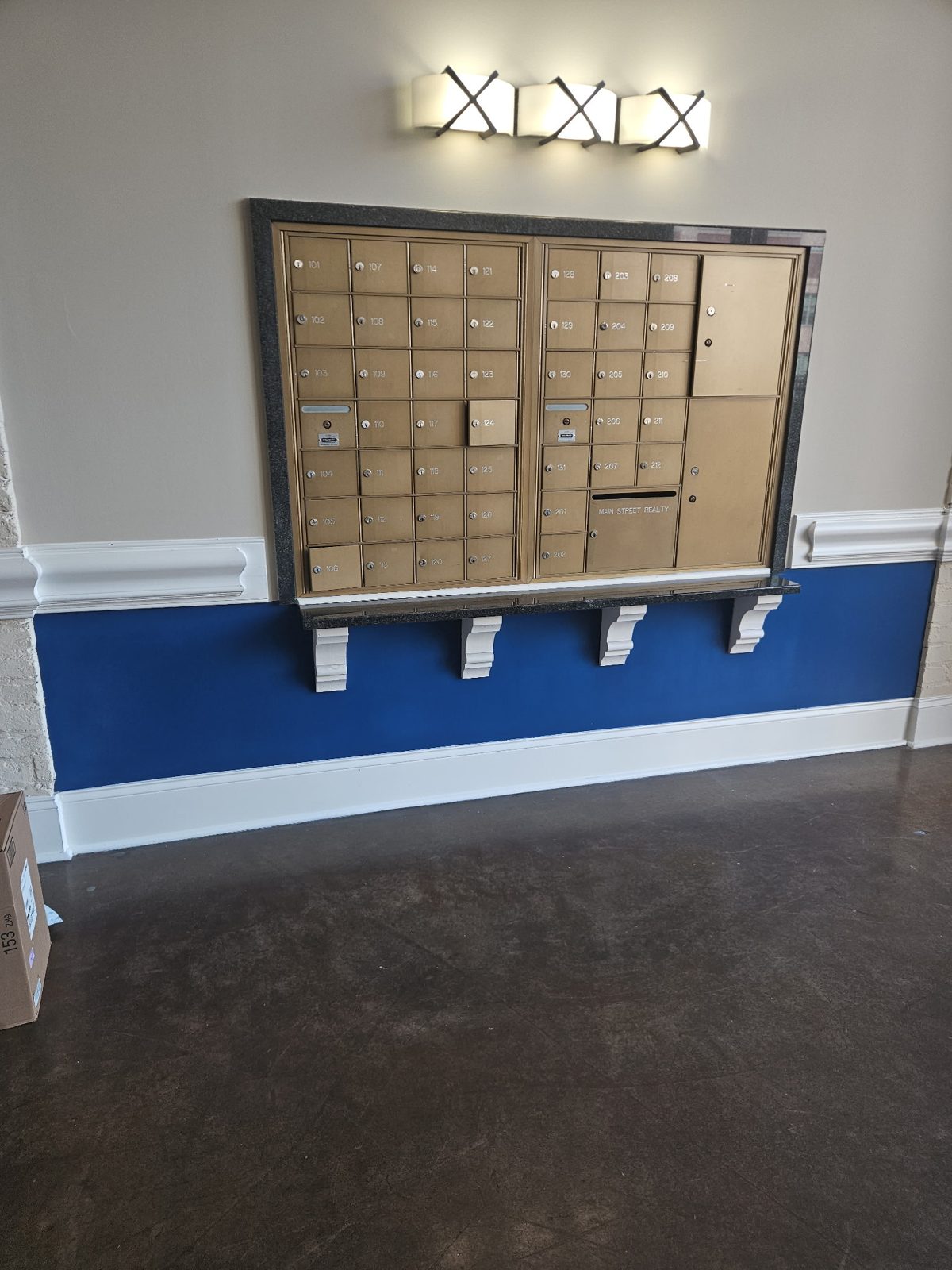Mailroom walls and wainscot